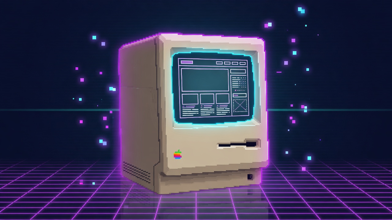 Neon pixel retro computer — PixelPros brand art